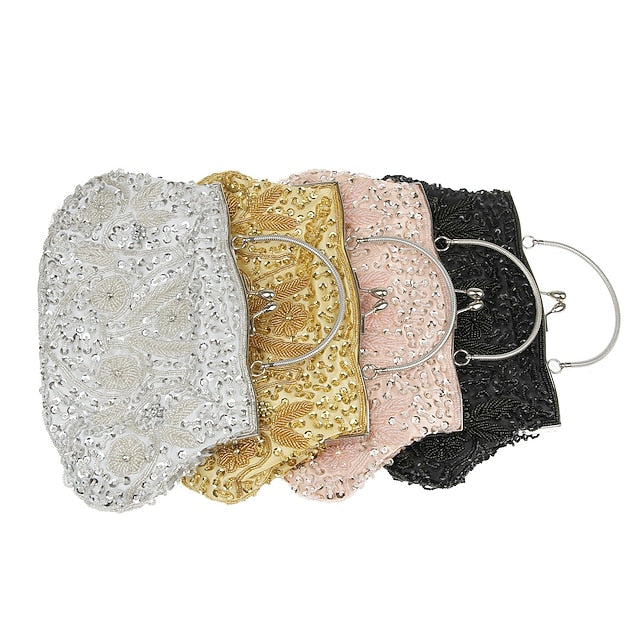 Vintage White Evening Beaded – Purse Women's Clutch