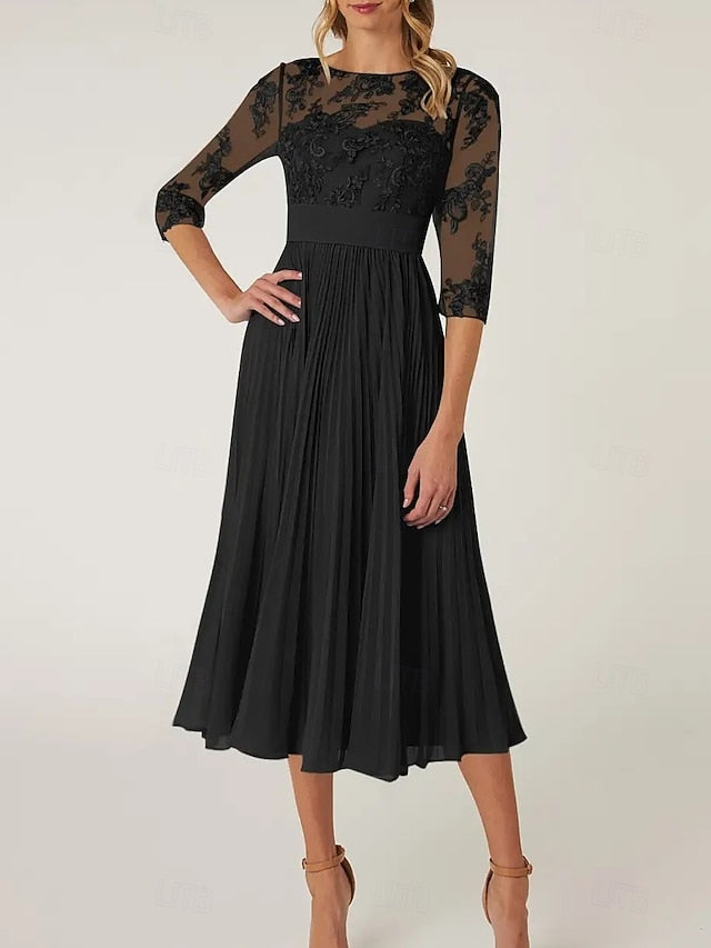 Mother Bride the Dress Neck Wedding Elegant Guest of A-Line Crew