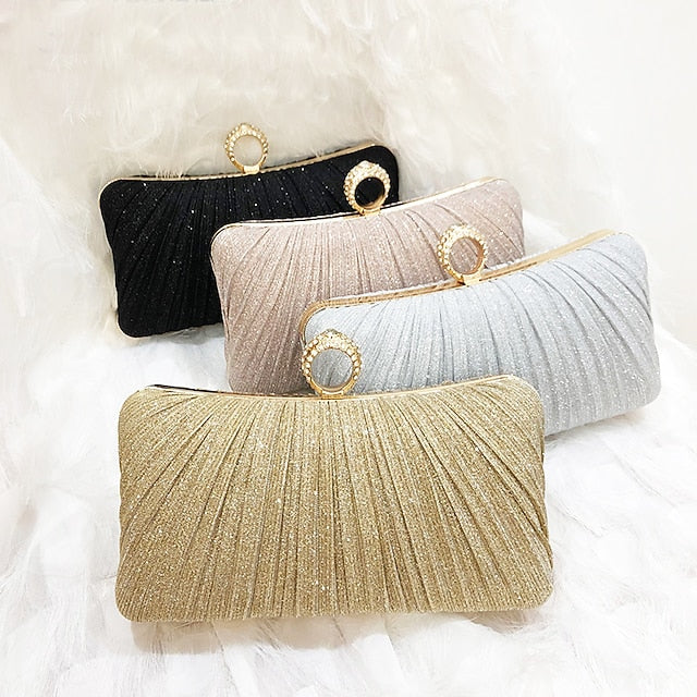 Rhinestone Evening with Gold Elegant Clutch Glitter Bag Ring