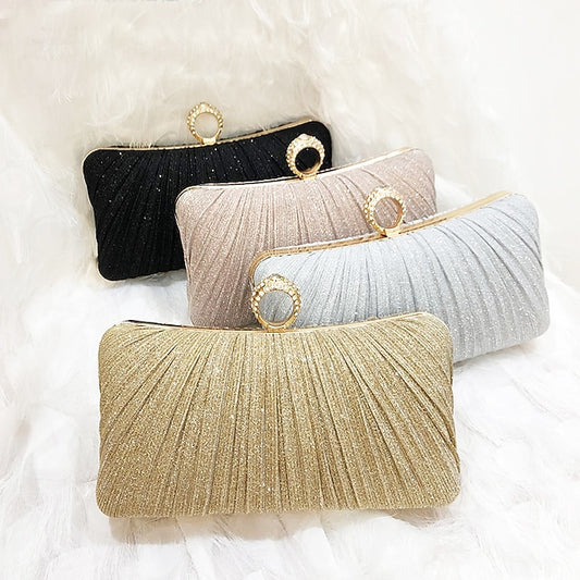 Rhinestone Evening with Gold Elegant Clutch Glitter Bag Ring