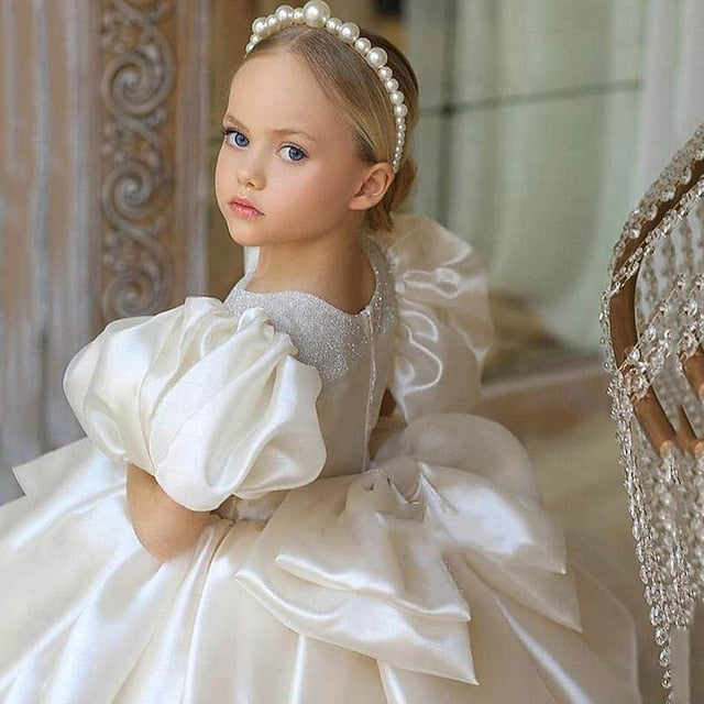 Party Kids Dress Girl Color Girls' Long Flower Solid