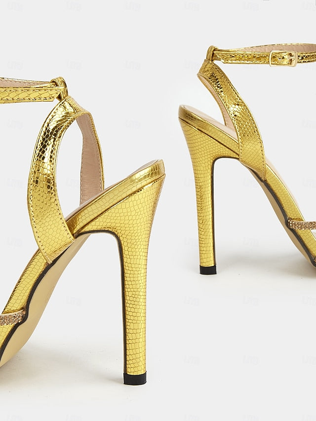 Women Sandals Rhinestone-Embellished Gold Stiletto for Open-Toe