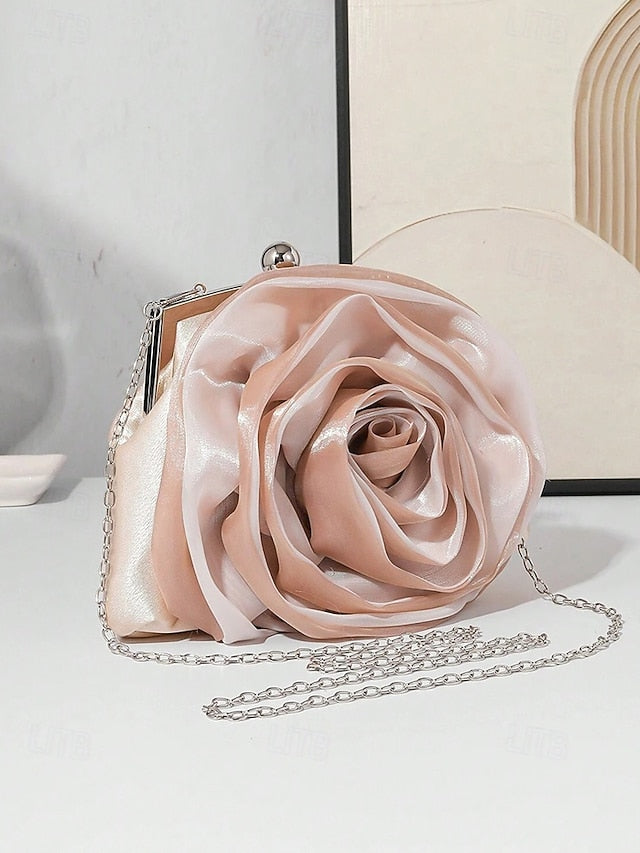Purse Satin Flower Clutch Rose Women's – Evening Elegant