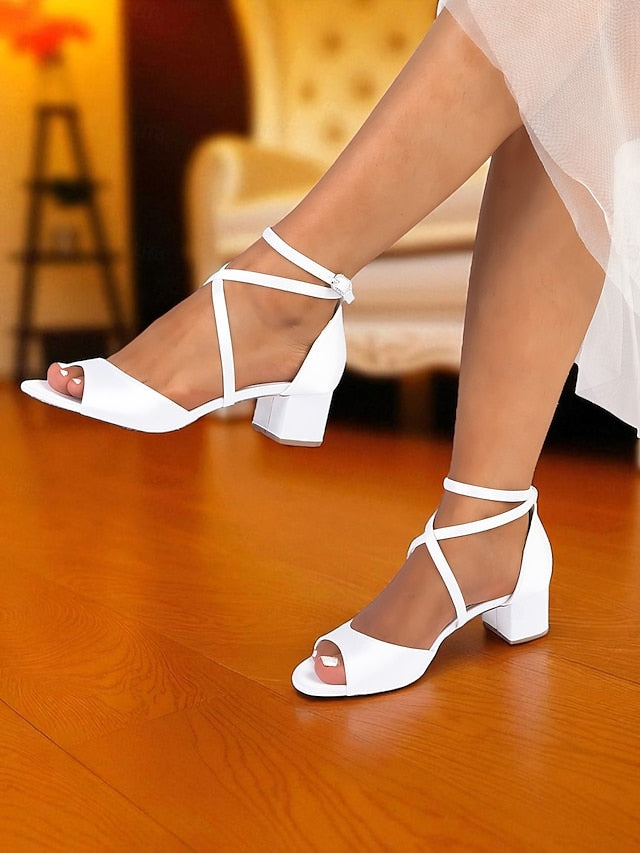 Heel with Ankle Women's Sandals Satin Block Elegant - Strap