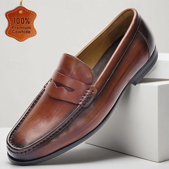 with Shoes Men's Penny Loafers Leather Brown Slip-On