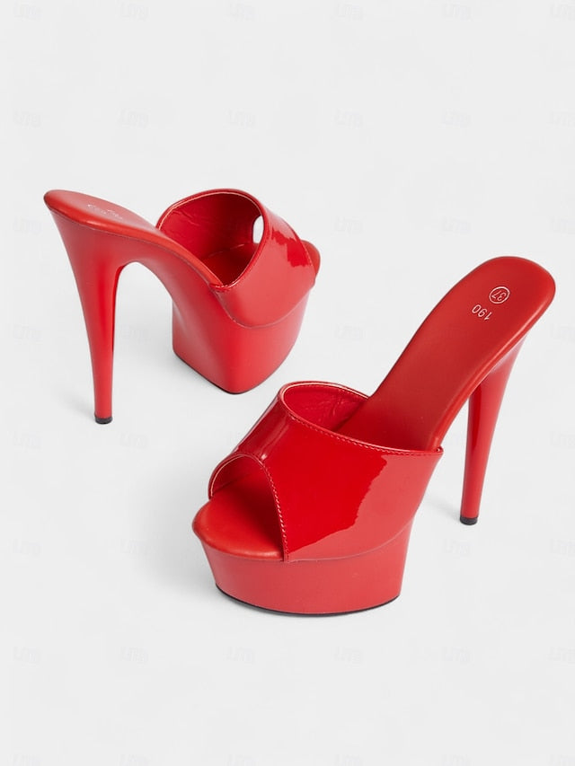 Red Women's with Heels High Patent Platform Leather