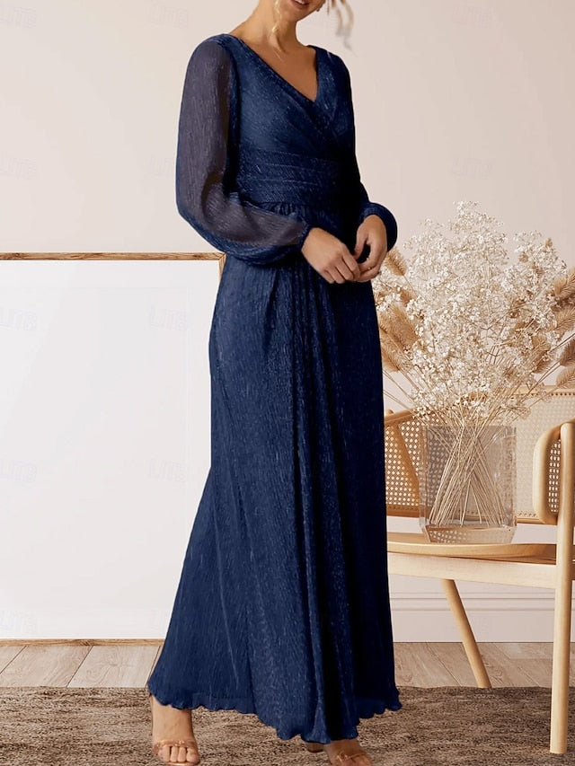 Mother Bride V of Guest Wedding Neck the A-Line Elegant Dress
