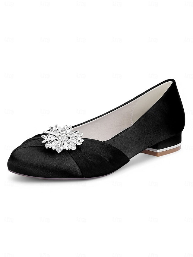 Elegant Crystal Flats White Satin – Wedding Women's