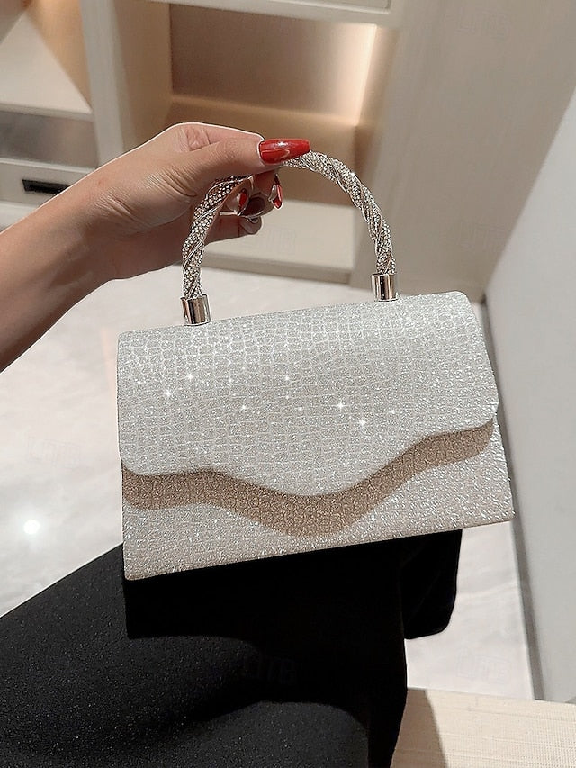 Handle Handbag with Glitter Rhinestone Women's Silver –