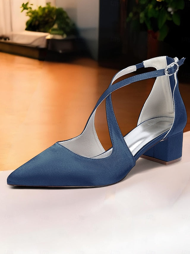 Block Ivory Pointed Heels Women's Toe - Elegant Satin