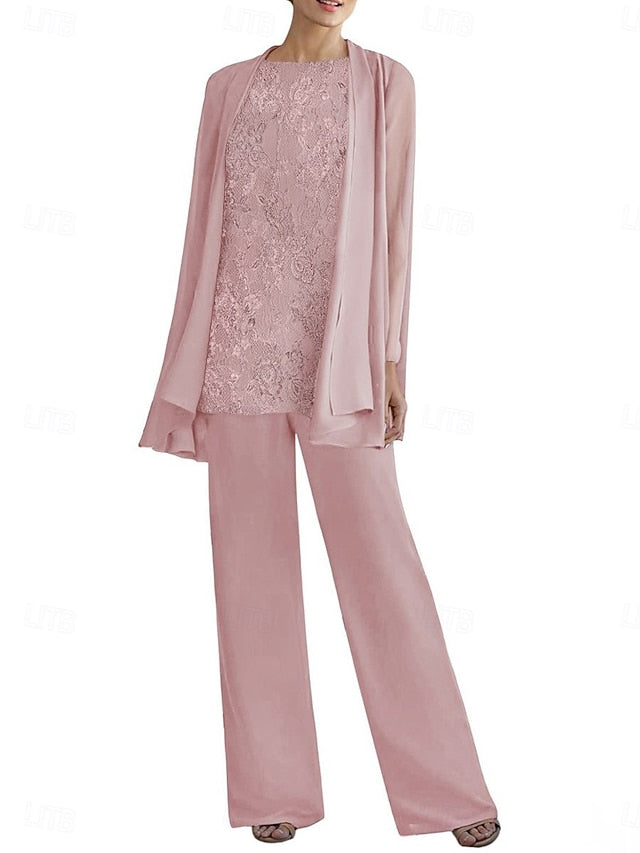 Mother Pantsuit Bride Elegant Crew Piece of Dress 3 Neck the
