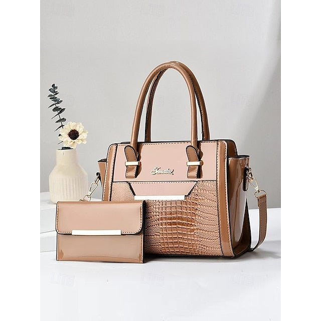 Faux Set Handbag Glossy Women's – Patent Leather