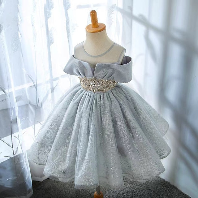 Girls' Party Short Sleeve Dress Color Solid Kids