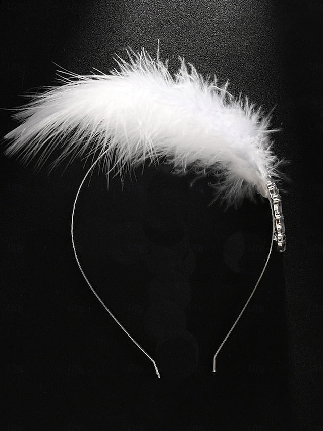 Women's Clip Crystal White Hair Feather - Vintage