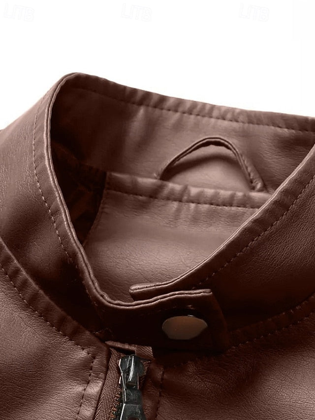 Faux Jacket Pocket Comfortable Leather Zipper Women's