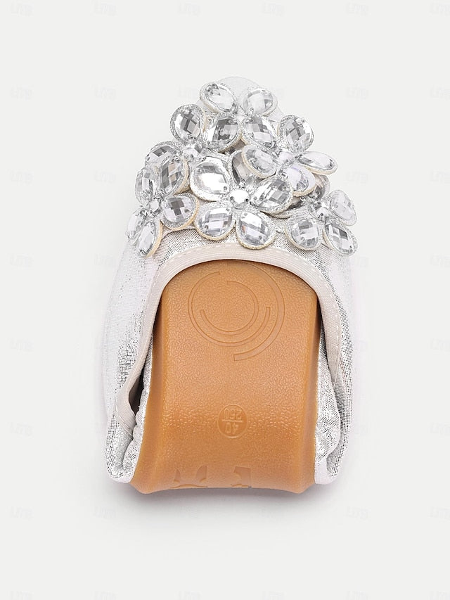 Foldable Flats Rhinestone Women's with Silver