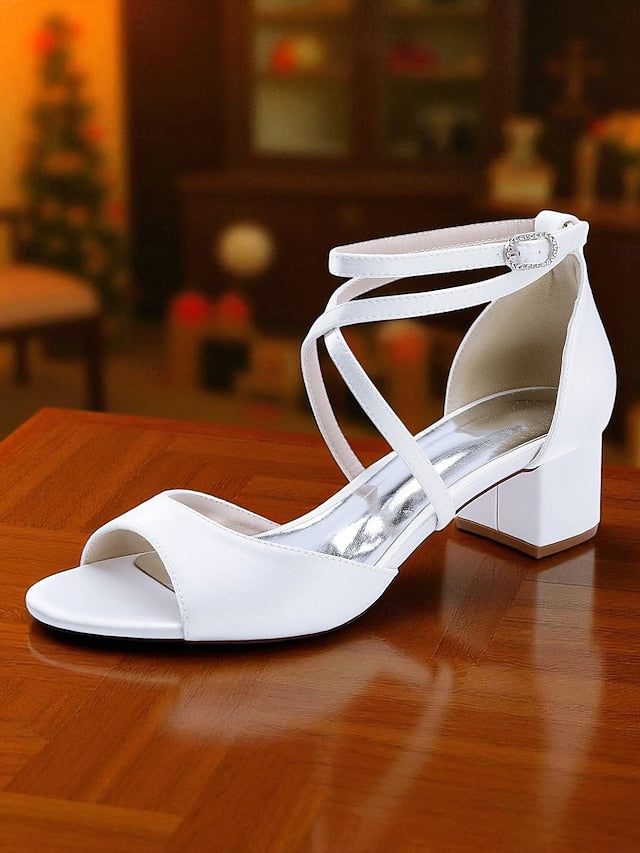 Heel with Ankle Women's Sandals Satin Block Elegant - Strap