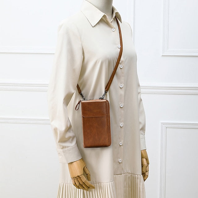 Portefeuille à fermeture éclair vintage en similicuir pour femme
