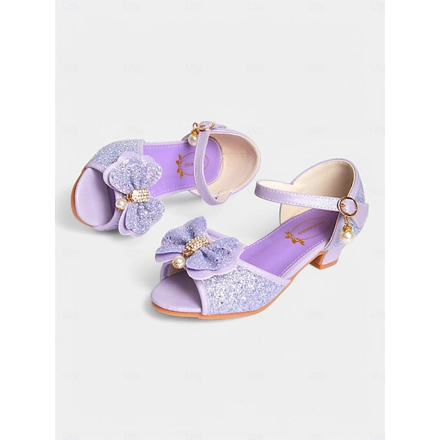 Girls' with Bow Sandals Pearl Accent Glitter Purple