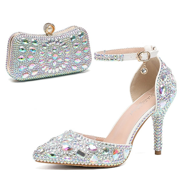 Multicolor Women's Wedding Rhinestone Shoes Heel High with