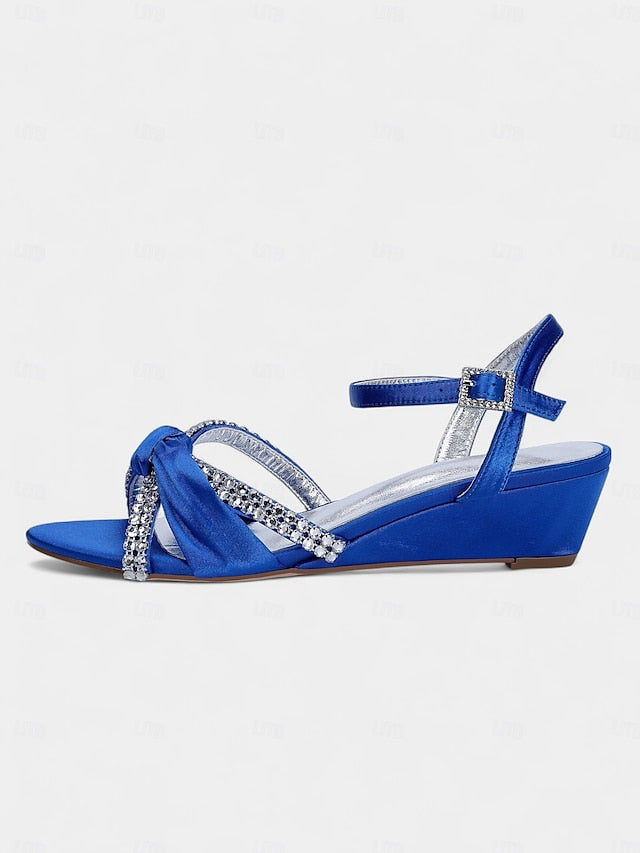 Sandals - Satin Wedge Rhinestone Dress Knot Green Women's