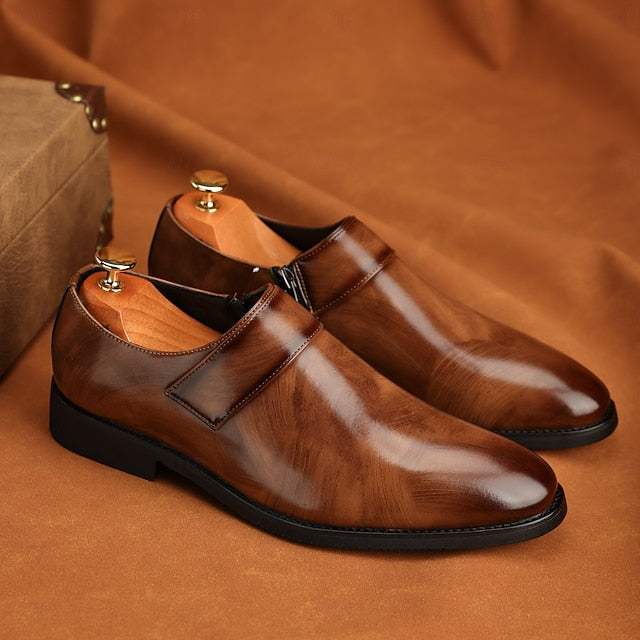 Leather Brown Men's Slip-On Shoes Dress Business Loafers