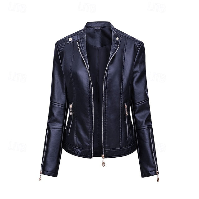 Women's Faux Zipper Comfortable Jacket Leather Pocket