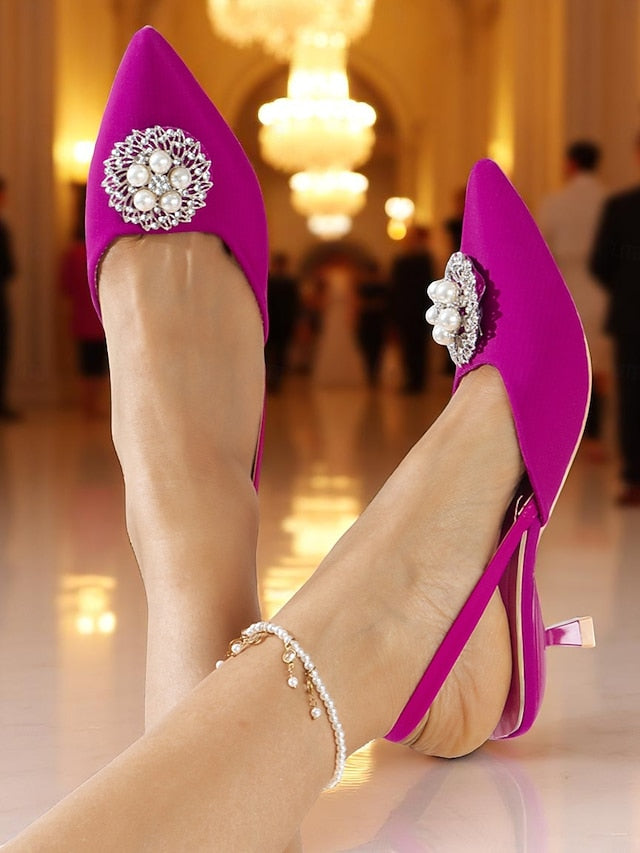 with Slingback Women's Pumps and Blue Satin Pearl
