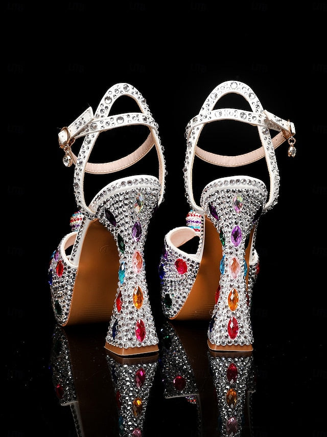 Heel Women's High with Rhinestone Platform Matching Sandals