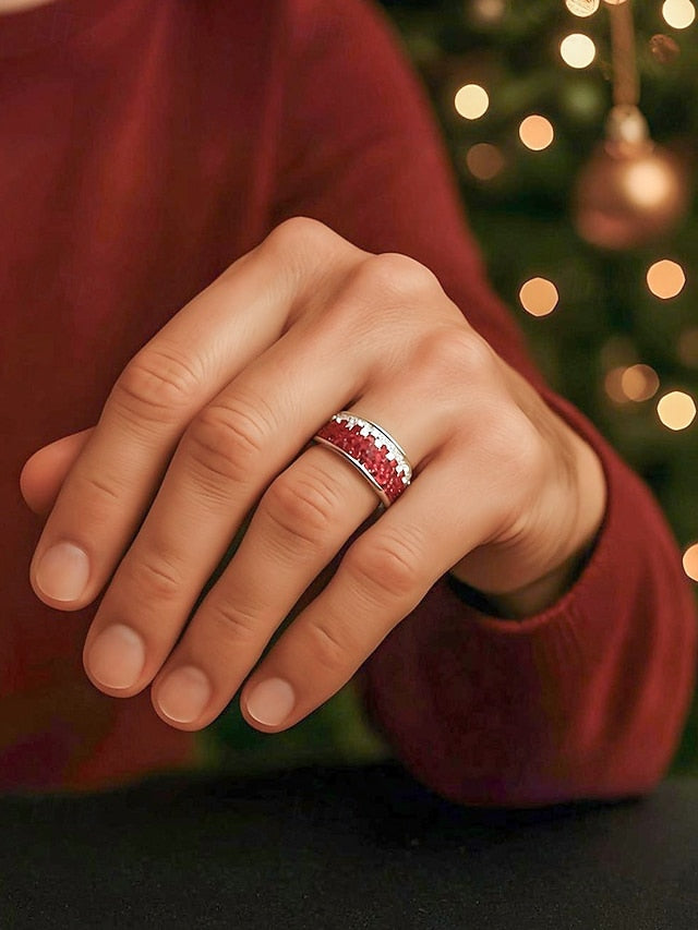Steel Stainless Christmas Ring Stylish Men's – Red