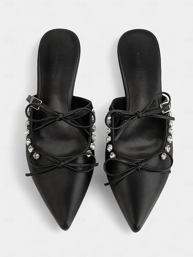 with Rhinestone Black Toe Pointed Women's Flats