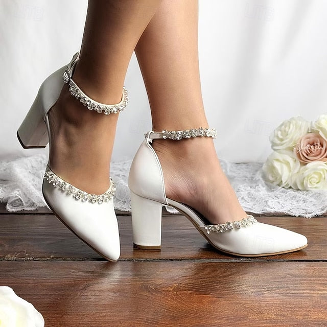 White with Toe Shoes Women's Wedding – Heel Block Pointed