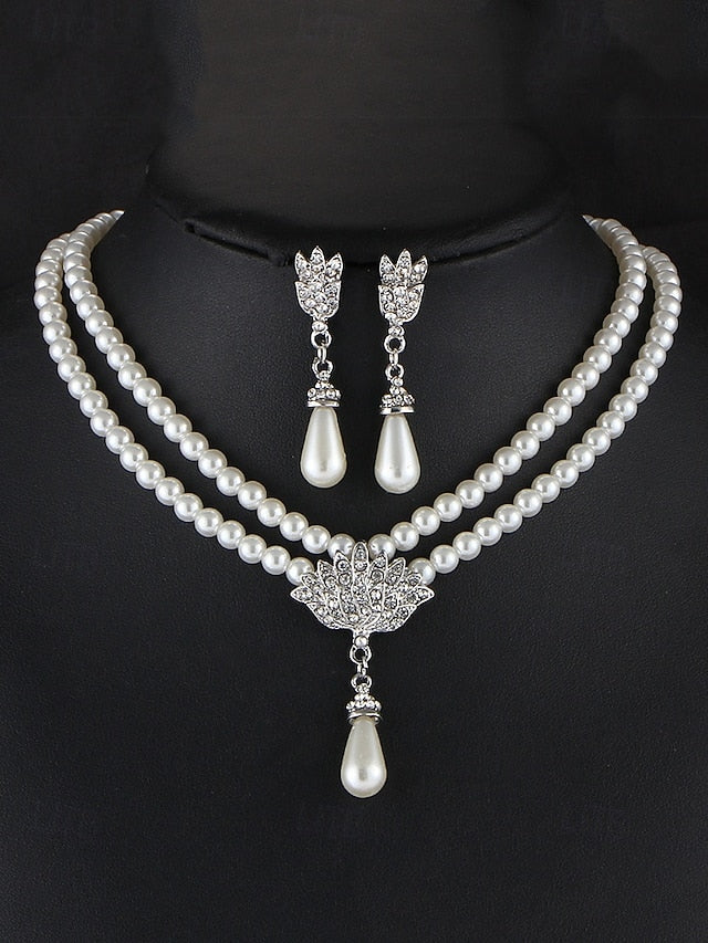 Double-Layer – Necklace Bridal Pearl Set Elegant Jewelry