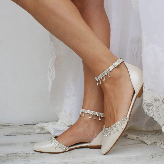 – White Bridal Shoes Flats with Wedding Elegant Women's
