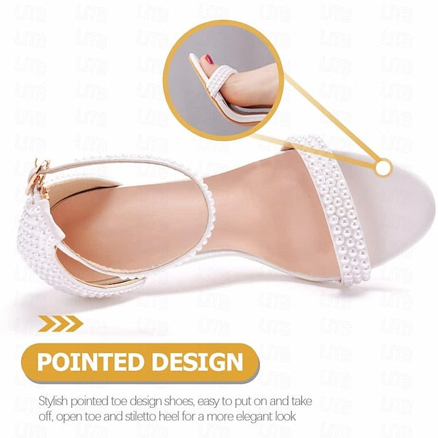 Wedding Heel Shoes Elegant Women's Pearl-Embellished High