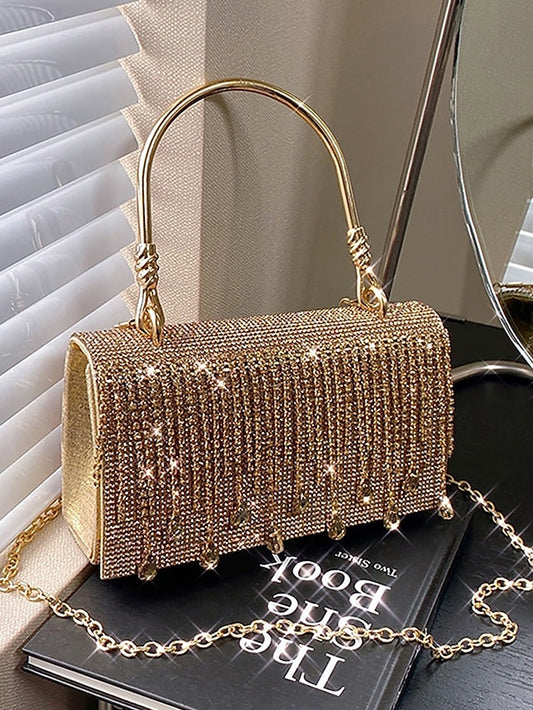 Evening Elegant with Women's Silver Chain Crystal Handbag