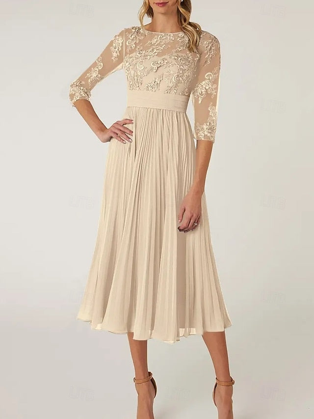 Mother Bride the Dress Neck Wedding Elegant Guest of A-Line Crew