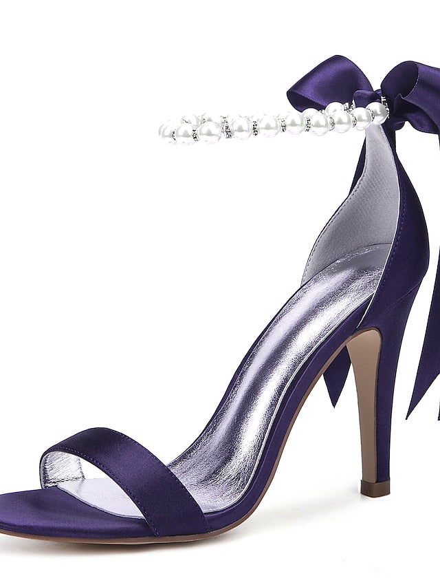 Satin Ankle Strap – Heel Navy Sandals Pearl High Women's