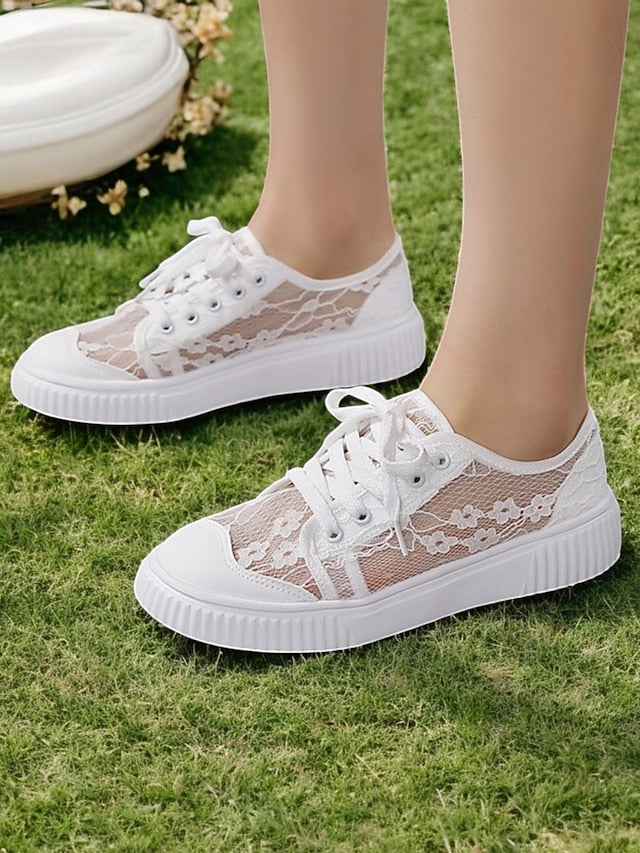Women Wedding Lace Shoes Sneakers – Floral for Casual Bridal