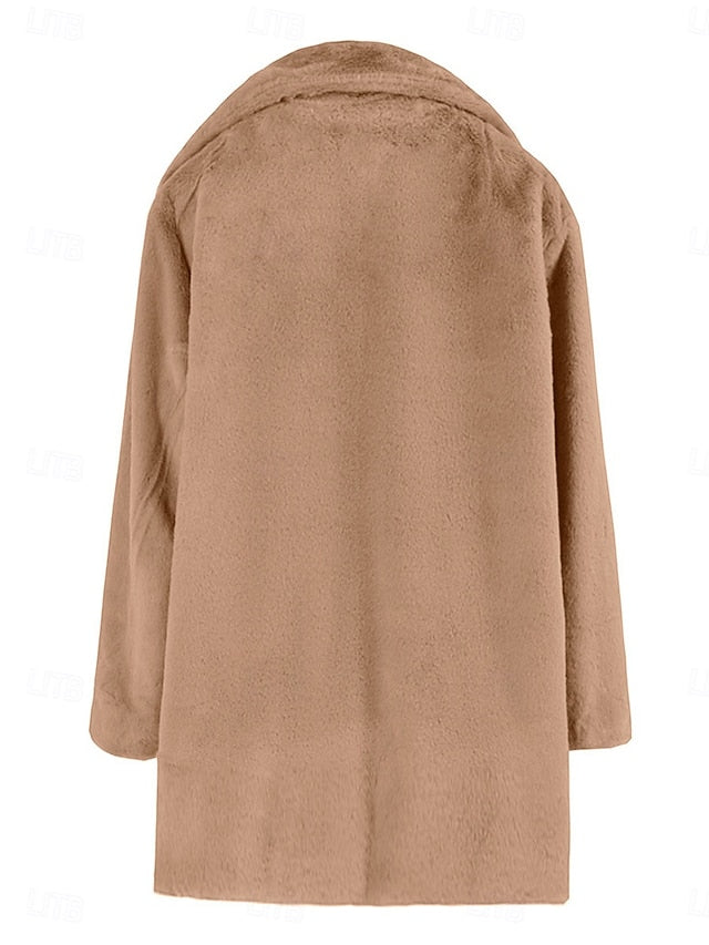 Warm Fleece Breathable Fur Pocket Faux Lined Coat Women's