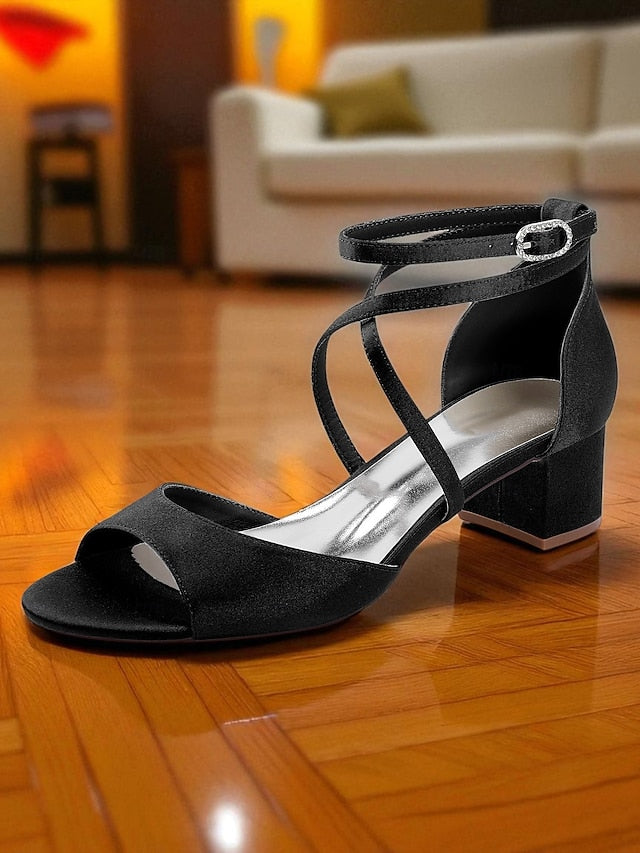 Heel with Ankle Women's Sandals Satin Block Elegant - Strap