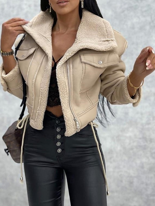 Pocket Leather Faux Comfortable Jacket Buttons Warm Women's