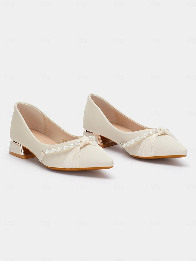 Heel Low Elegant Pointed Flats Embellished Pearl - Women's