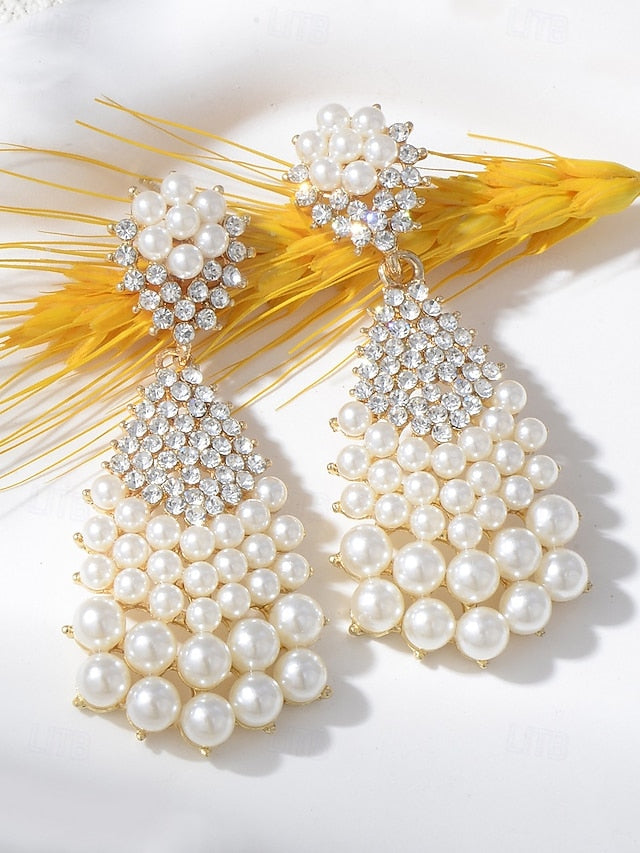 Elegant Rhinestone Faux Drop Pearl and Earrings Vintage –