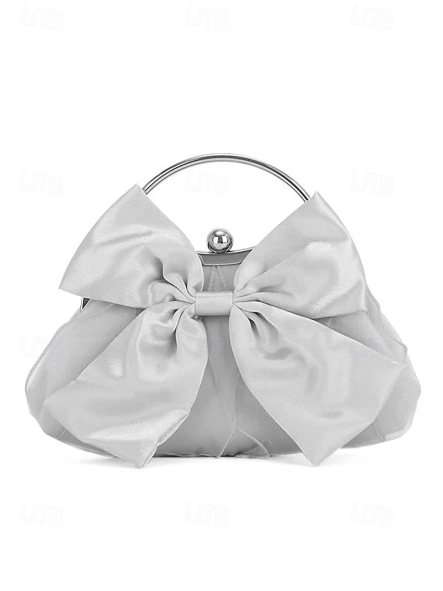 Satin Women's Clutch Evening – Bag Bow Pearl Elegant
