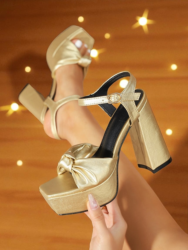 Women's High Heel - Sandals Platform Block Gold Chunky