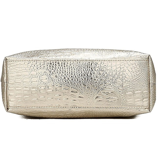 Tasche Faux Große Tote Geprägte Damen Kroko Silber | Kapazität