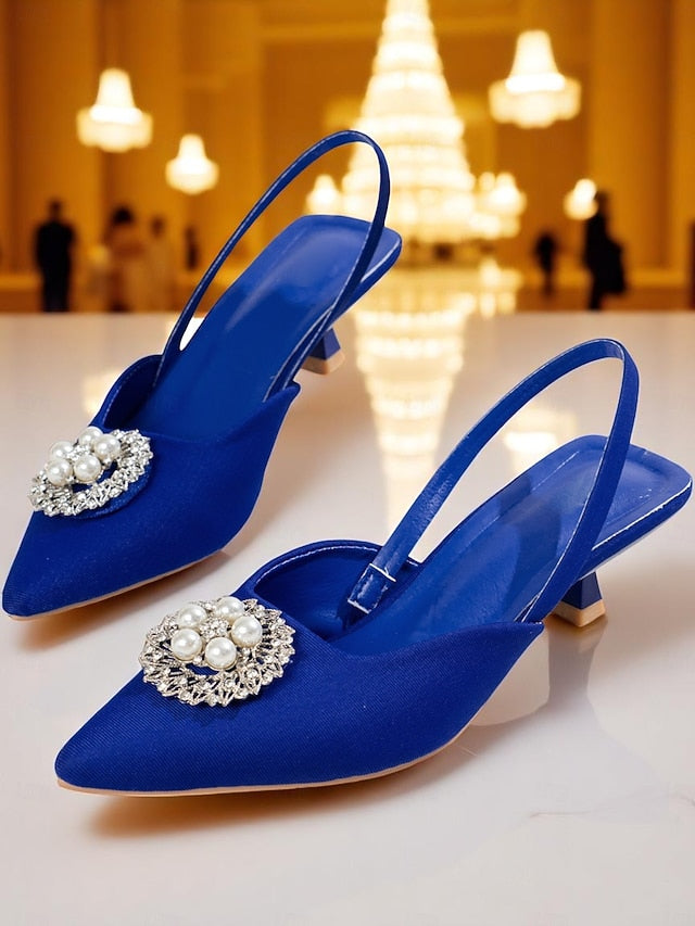 with Slingback Women's Pumps and Blue Satin Pearl