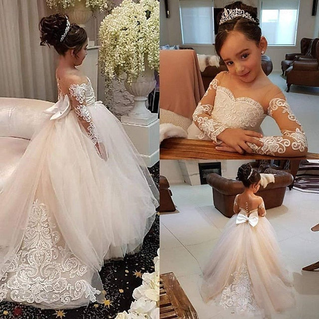 Kids Color Girl Dress Flower Long Solid Party Girls'