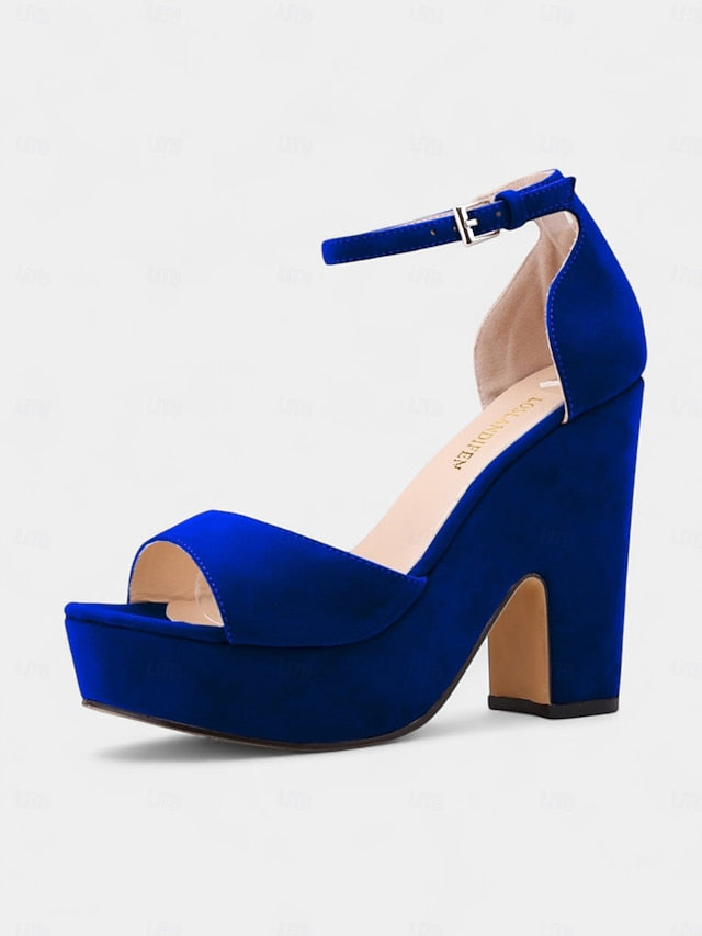 - Nude Suede Chunky Women's Platform Heel Sandals Block
